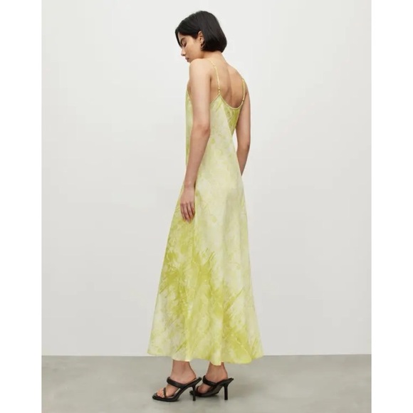 All Saints Bryony Estrella Midi Slip Dress Zest Yellow Bias Cut Sleeveless - Picture 2 of 15